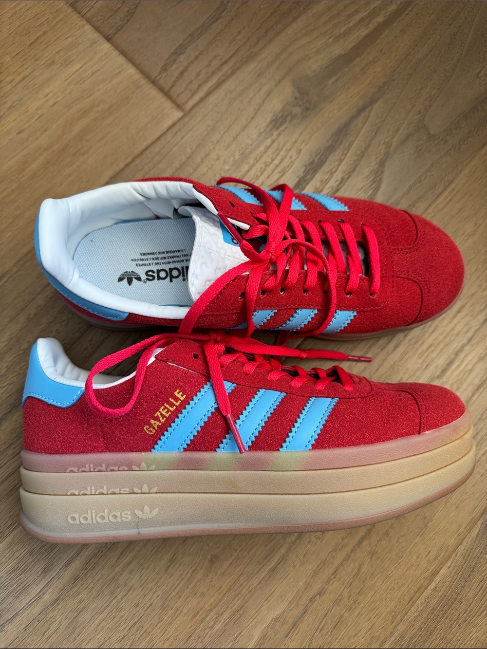adidas Gazelle Women’s Red & Light Blue Platform Sneakers
